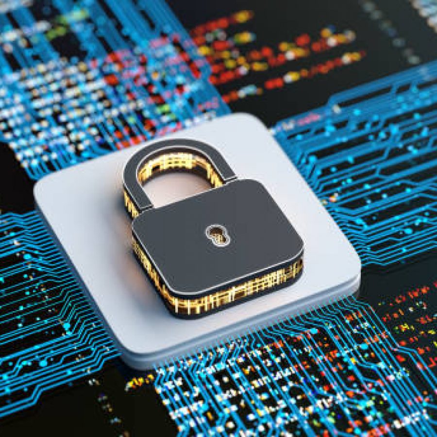 Digital background depicting innovative technologies in security systems, data protection Internet technologies 3d rendering